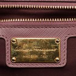 Pre Owned Salvatore Ferragamo Pink Saffiano Leather Vara Bow Chain Flap Shoulder Bag