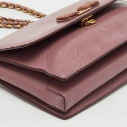 Pre Owned Salvatore Ferragamo Pink Saffiano Leather Vara Bow Chain Flap Shoulder Bag