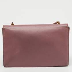 Pre Owned Salvatore Ferragamo Pink Saffiano Leather Vara Bow Chain Flap Shoulder Bag