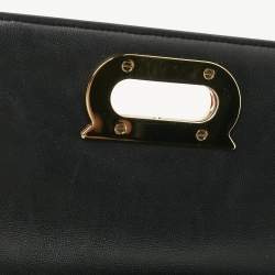 Pre Owned Salvatore Ferragamo Black Embossed Leather Gancini Shoulder Bag