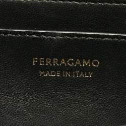 Pre Owned Salvatore Ferragamo Black Embossed Leather Gancini Shoulder Bag