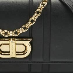 Pre Owned Salvatore Ferragamo Black Embossed Leather Gancini Shoulder Bag