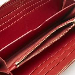 Pre Owned Salvatore Ferragamo Red Leather Gancini Zip Around Long Wallet