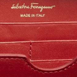 Pre Owned Salvatore Ferragamo Red Leather Gancini Zip Around Long Wallet
