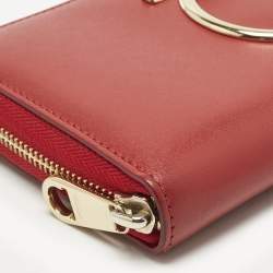 Pre Owned Salvatore Ferragamo Red Leather Gancini Zip Around Long Wallet