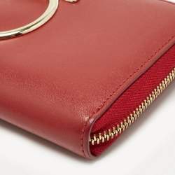 Pre Owned Salvatore Ferragamo Red Leather Gancini Zip Around Long Wallet