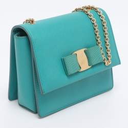 Pre Owned Salvatore Ferragamo Green Leather Mini Ginny Crossbody Bag
