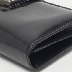 Pre Owned Salvatore Ferragamo Black Glossy Leather Gancini Continental Wallet