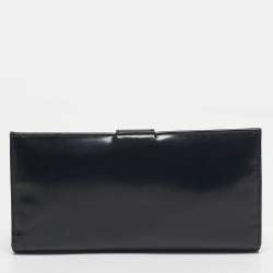 Pre Owned Salvatore Ferragamo Black Glossy Leather Gancini Continental Wallet