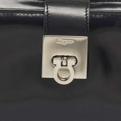 Pre Owned Salvatore Ferragamo Black Glossy Leather Gancini Continental Wallet