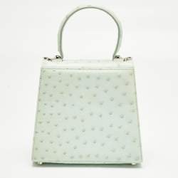 Pre Owned Salvatore Ferragamo Ghiacciaio Blue Aura Ostrich Small Iconic Top Handle Bag 