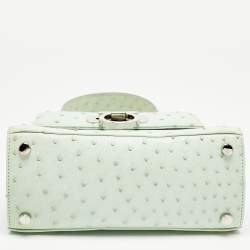 Pre Owned Salvatore Ferragamo Ghiacciaio Blue Aura Ostrich Small Iconic Top Handle Bag 