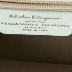 Pre Owned Salvatore Ferragamo Ghiacciaio Blue Aura Ostrich Small Iconic Top Handle Bag 