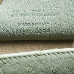 Pre Owned Salvatore Ferragamo Ghiacciaio Blue Aura Ostrich Small Iconic Top Handle Bag 