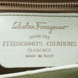 Pre Owned Salvatore Ferragamo Ghiacciaio Blue Aura Ostrich Small Iconic Top Handle Bag 