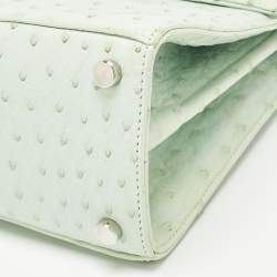 Pre Owned Salvatore Ferragamo Ghiacciaio Blue Aura Ostrich Small Iconic Top Handle Bag 