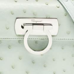 Pre Owned Salvatore Ferragamo Ghiacciaio Blue Aura Ostrich Small Iconic Top Handle Bag 