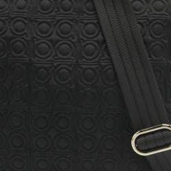 Pre Owned Salvatore Ferragamo Black Gancini Embossed Fabric Flat Messenger Bag