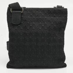 Pre Owned Salvatore Ferragamo Black Gancini Embossed Fabric Flat Messenger Bag