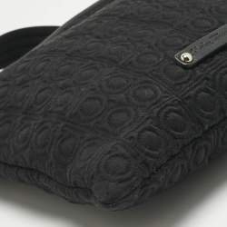 Pre Owned Salvatore Ferragamo Black Gancini Embossed Fabric Flat Messenger Bag