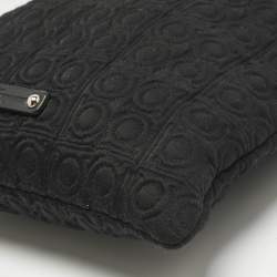 Pre Owned Salvatore Ferragamo Black Gancini Embossed Fabric Flat Messenger Bag