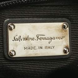 Pre Owned Salvatore Ferragamo Black Gancini Embossed Fabric Flat Messenger Bag