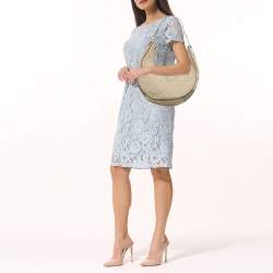 Pre Owned Salvatore Ferragamo Beige Gancini Printed Fabric and Leather Hobo