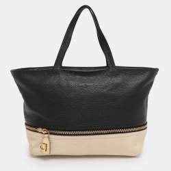 Pre Owned Salvatore Ferragamo Black/Cream Leather Zip Tote