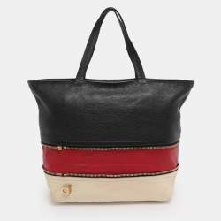 Pre Owned Salvatore Ferragamo Black/Cream Leather Zip Tote