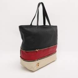 Pre Owned Salvatore Ferragamo Black/Cream Leather Zip Tote