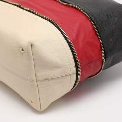 Pre Owned Salvatore Ferragamo Black/Cream Leather Zip Tote