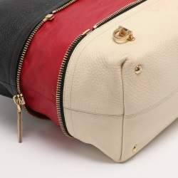 Pre Owned Salvatore Ferragamo Black/Cream Leather Zip Tote