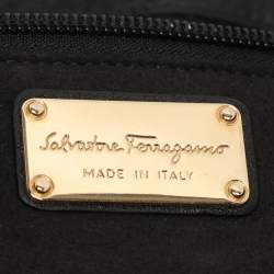 Pre Owned Salvatore Ferragamo Black/Cream Leather Zip Tote