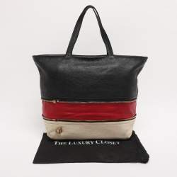 Pre Owned Salvatore Ferragamo Black/Cream Leather Zip Tote