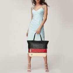 Pre Owned Salvatore Ferragamo Black/Cream Leather Zip Tote