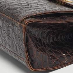 Pre Owned Salvatore Ferragamo Dark Brown Crocodile Kelly Top Handle Bag