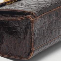 Pre Owned Salvatore Ferragamo Dark Brown Crocodile Kelly Top Handle Bag