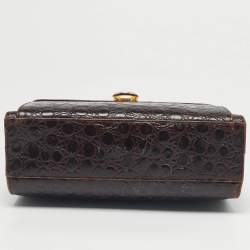 Pre Owned Salvatore Ferragamo Dark Brown Crocodile Kelly Top Handle Bag