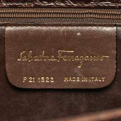 Pre Owned Salvatore Ferragamo Dark Brown Crocodile Kelly Top Handle Bag