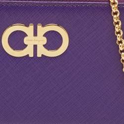 Pre Owned Salvatore Ferragamo Purple Leather Gancio Cip Around Wallet On Chain
