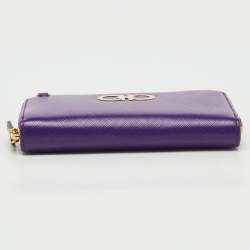Pre Owned Salvatore Ferragamo Purple Leather Gancio Cip Around Wallet On Chain