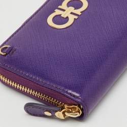 Pre Owned Salvatore Ferragamo Purple Leather Gancio Cip Around Wallet On Chain