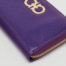 Pre Owned Salvatore Ferragamo Purple Leather Gancio Cip Around Wallet On Chain