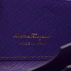 Pre Owned Salvatore Ferragamo Purple Leather Gancio Cip Around Wallet On Chain
