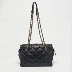 Pre Owned Salvatore Ferragamo Black Quilted Leather Ginette Chain Shoulder Bag