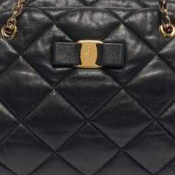 Pre Owned Salvatore Ferragamo Black Quilted Leather Ginette Chain Shoulder Bag