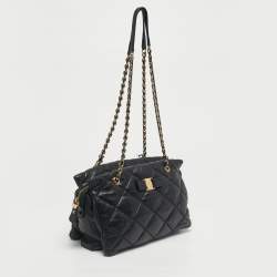 Pre Owned Salvatore Ferragamo Black Quilted Leather Ginette Chain Shoulder Bag