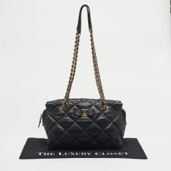 Pre Owned Salvatore Ferragamo Black Quilted Leather Ginette Chain Shoulder Bag