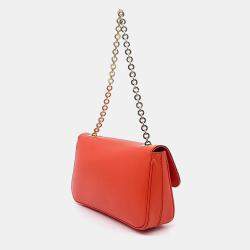 Pre Owned Salvatore Ferragamo Orange Leather Gancini Chain Shoulder Bag