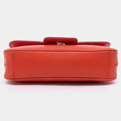 Pre Owned Salvatore Ferragamo Orange Leather Gancini Chain Shoulder Bag